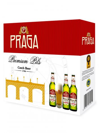 Пивной набор Прага Премиум Пилс / Praga Premium Pils 0,5л. 3бут.+бокал алк.4,7%